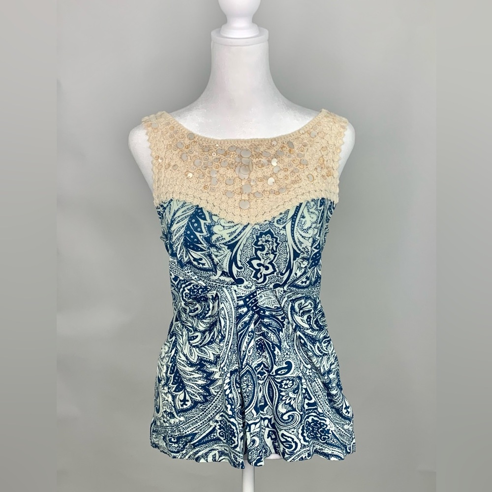 Anthropologie Deletta Pattern Gather Shell Tank Size XS